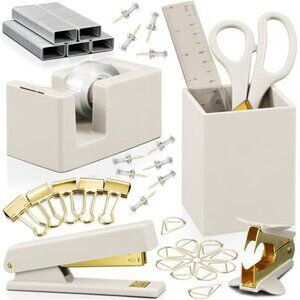 Gold Office Desk Accessories Set Organizer Pen Holder